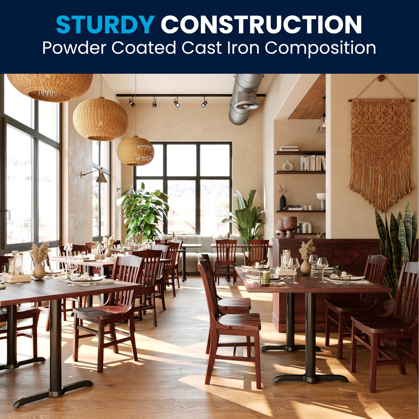 Beverly 5'' x 22'' Restaurant Table T-Base with 3'' Dia. Table Height Column Black
