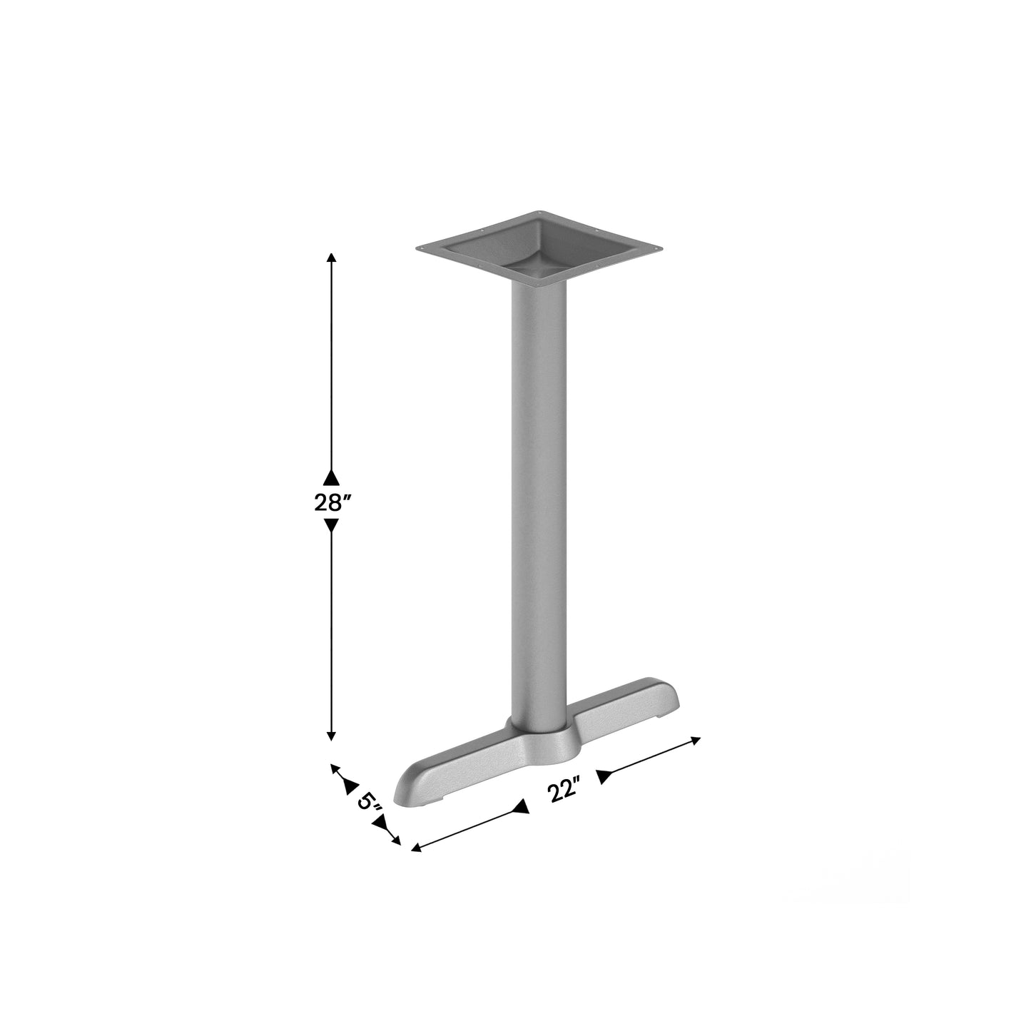 Beverly 5'' x 22'' Restaurant Indoor/Outdoor Table T-Base with 3'' Dia. Table Height Column, Silver Silver