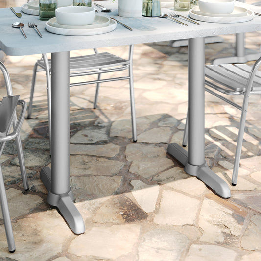 Beverly 5'' x 22'' Restaurant Indoor/Outdoor Table T-Base with 3'' Dia. Table Height Column, Silver Silver