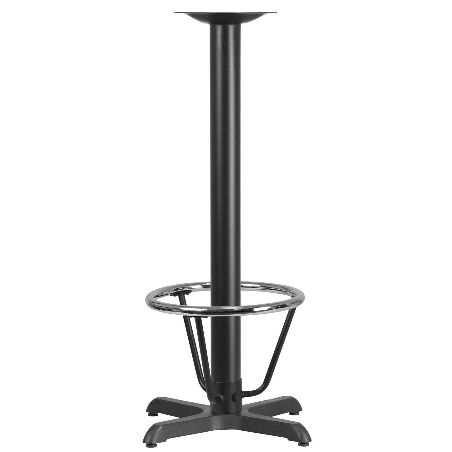 Beverly 22'' x 22'' Restaurant Table X-Base with 3'' Dia. Bar Height Column and Foot Ring Black