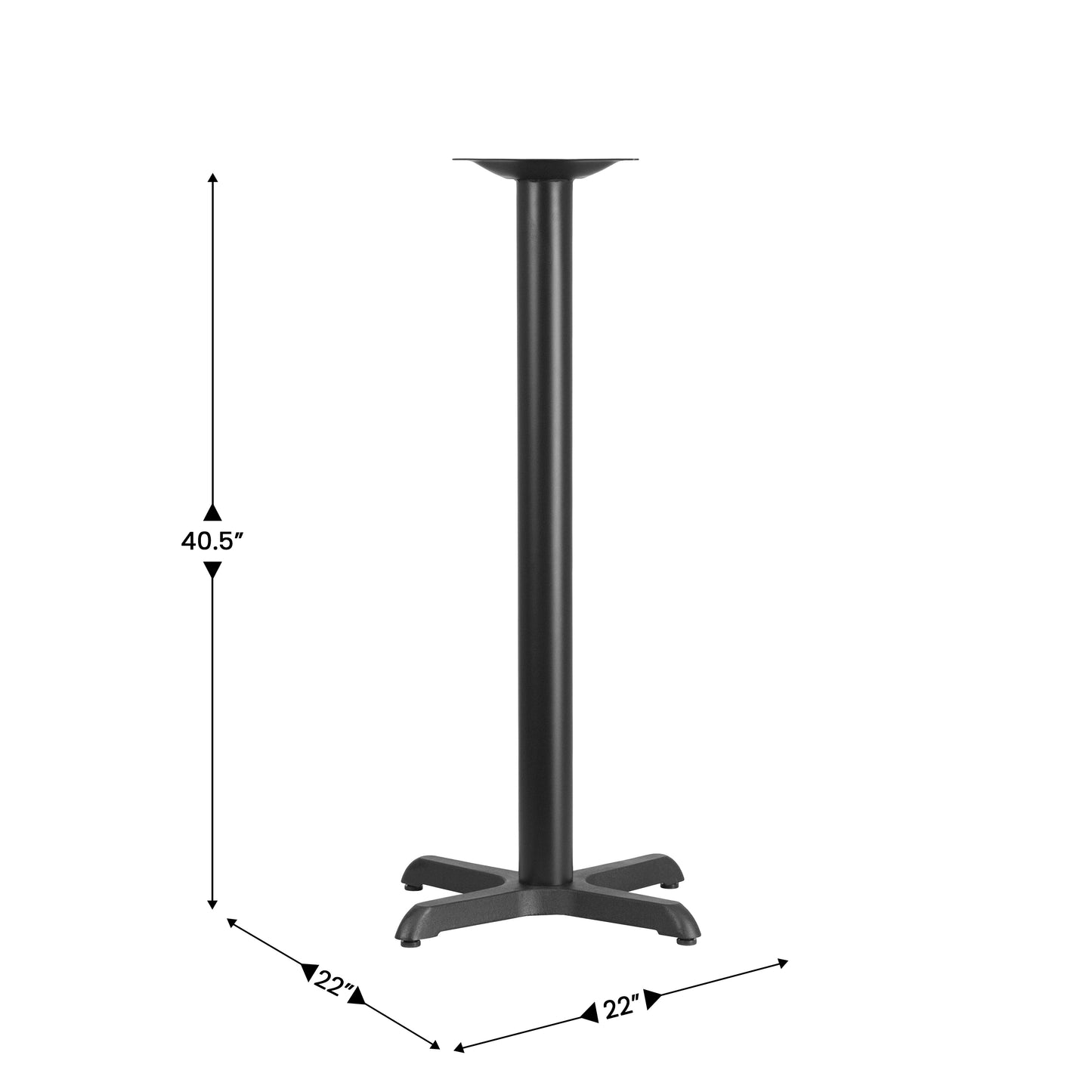 Beverly 22'' x 22'' Restaurant Table X-Base with 3'' Dia. Bar Height Column Black