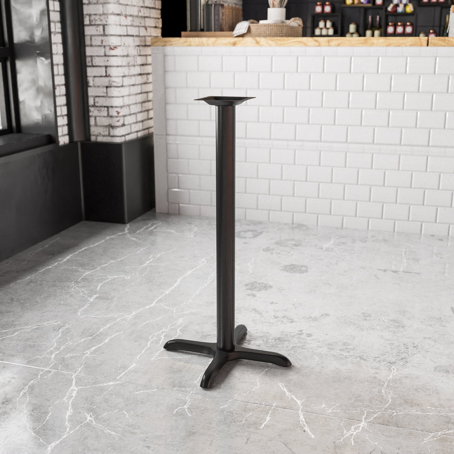Beverly 22'' x 22'' Restaurant Table X-Base with 3'' Dia. Bar Height Column Black