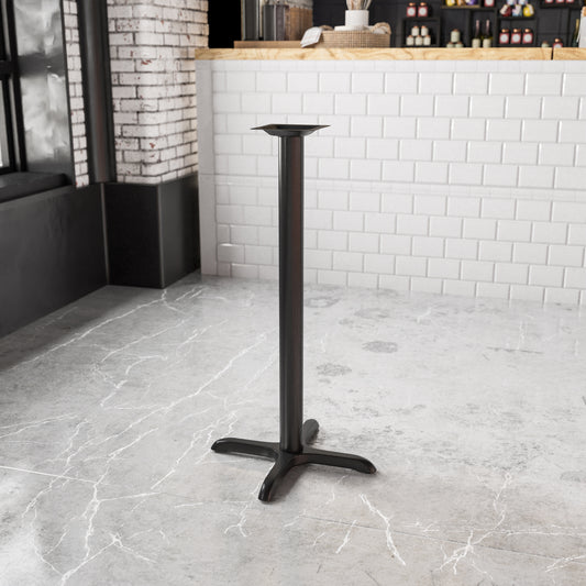 Beverly 22'' x 22'' Restaurant Table X-Base with 3'' Dia. Bar Height Column Black