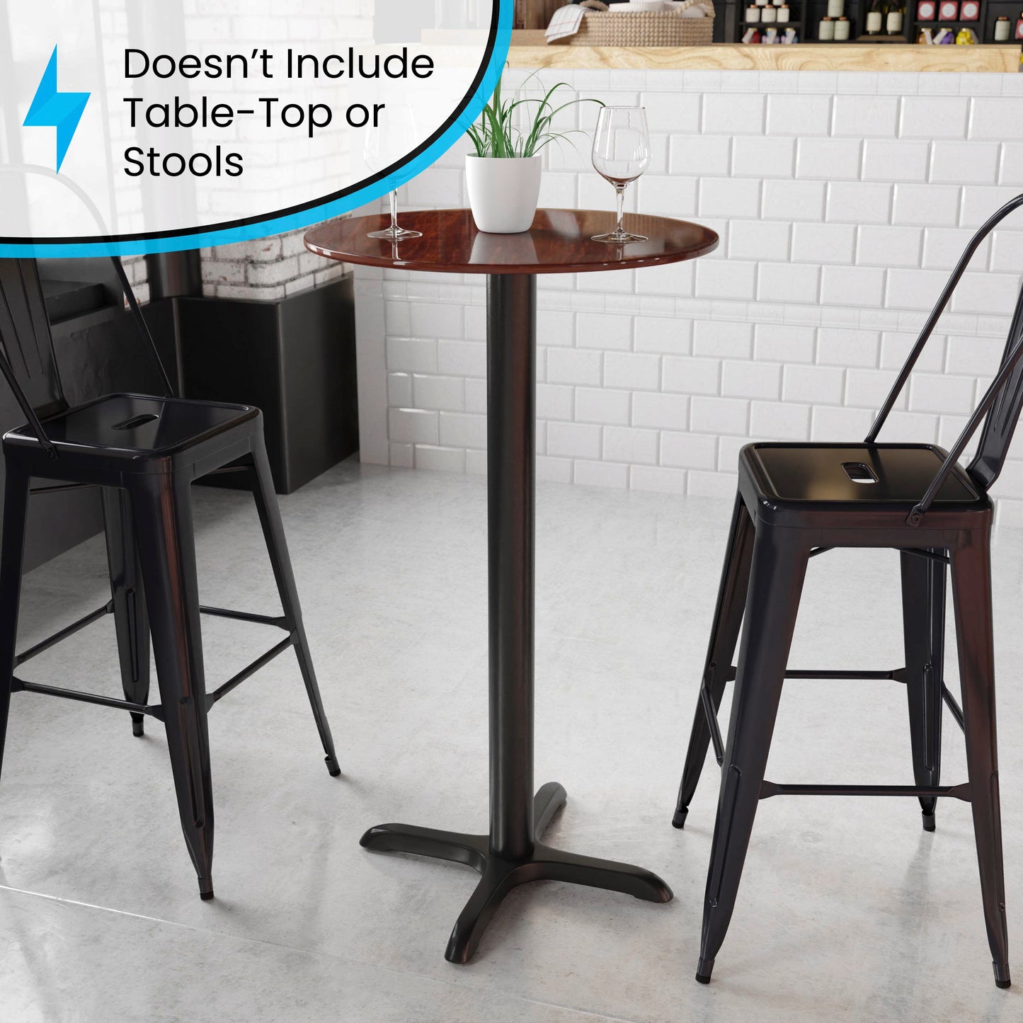 Beverly 22'' x 22'' Restaurant Table X-Base with 3'' Dia. Bar Height Column Black