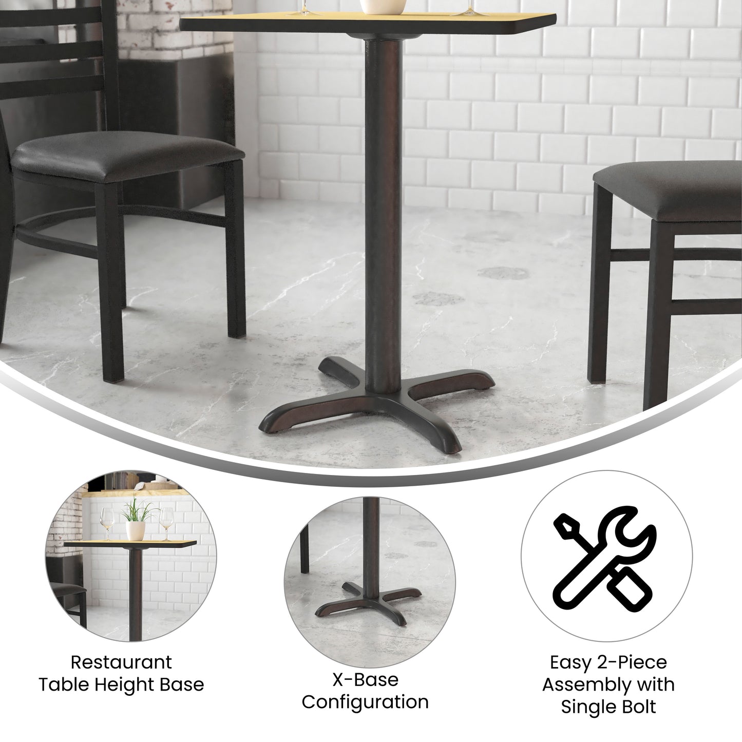 Beverly 22'' x 22'' Restaurant Table X-Base with 3'' Dia. Table Height Column Black