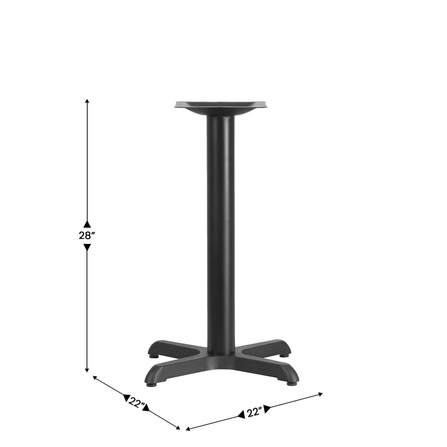 Beverly 22'' x 22'' Restaurant Table X-Base with 3'' Dia. Table Height Column Black