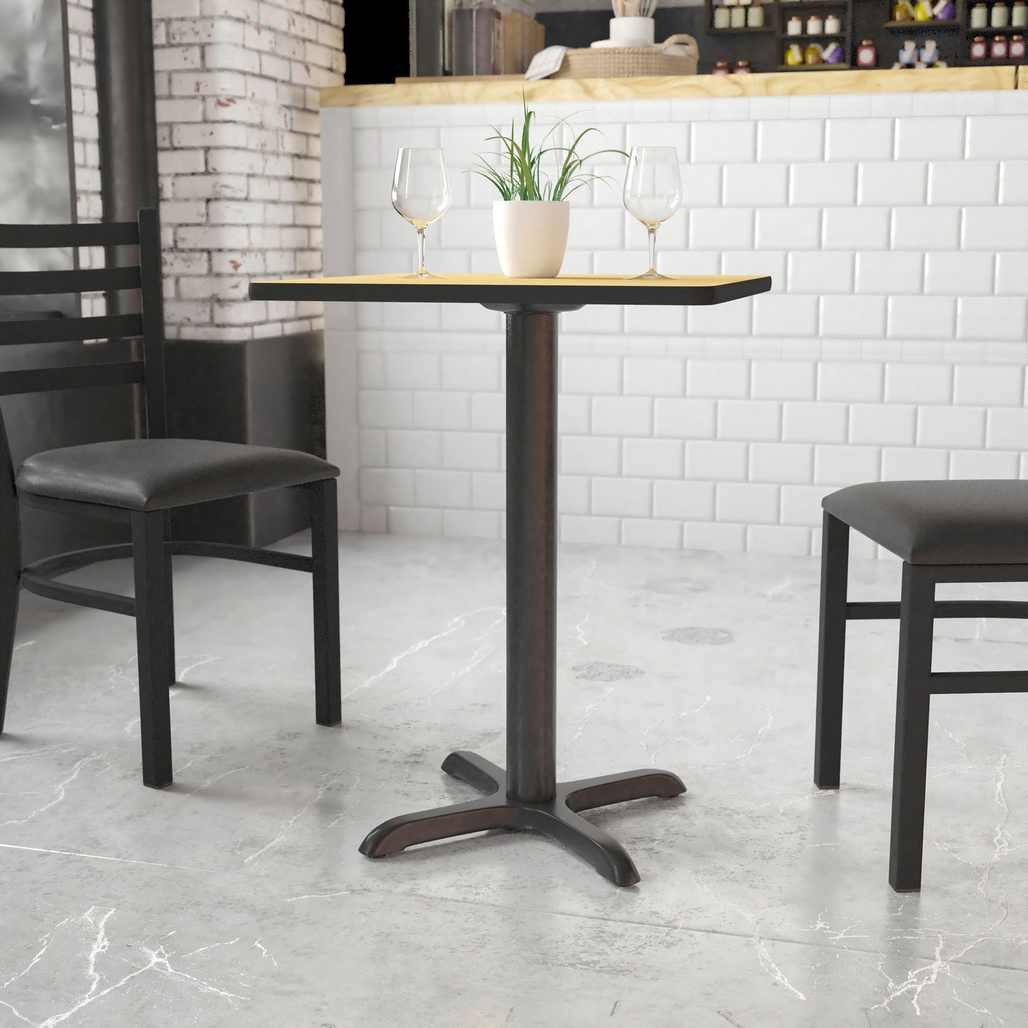 Beverly 22'' x 22'' Restaurant Table X-Base with 3'' Dia. Table Height Column Black