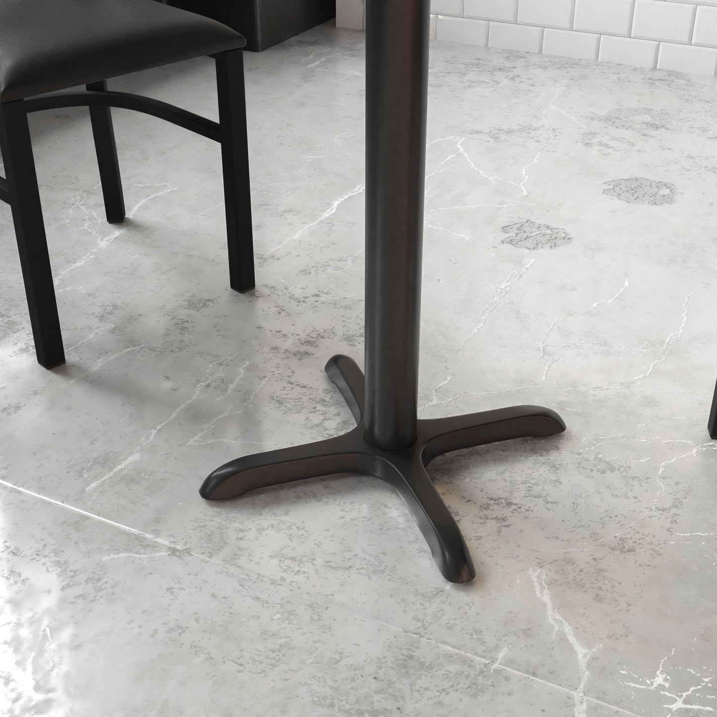 Beverly 22'' x 22'' Restaurant Table X-Base with 3'' Dia. Table Height Column Black