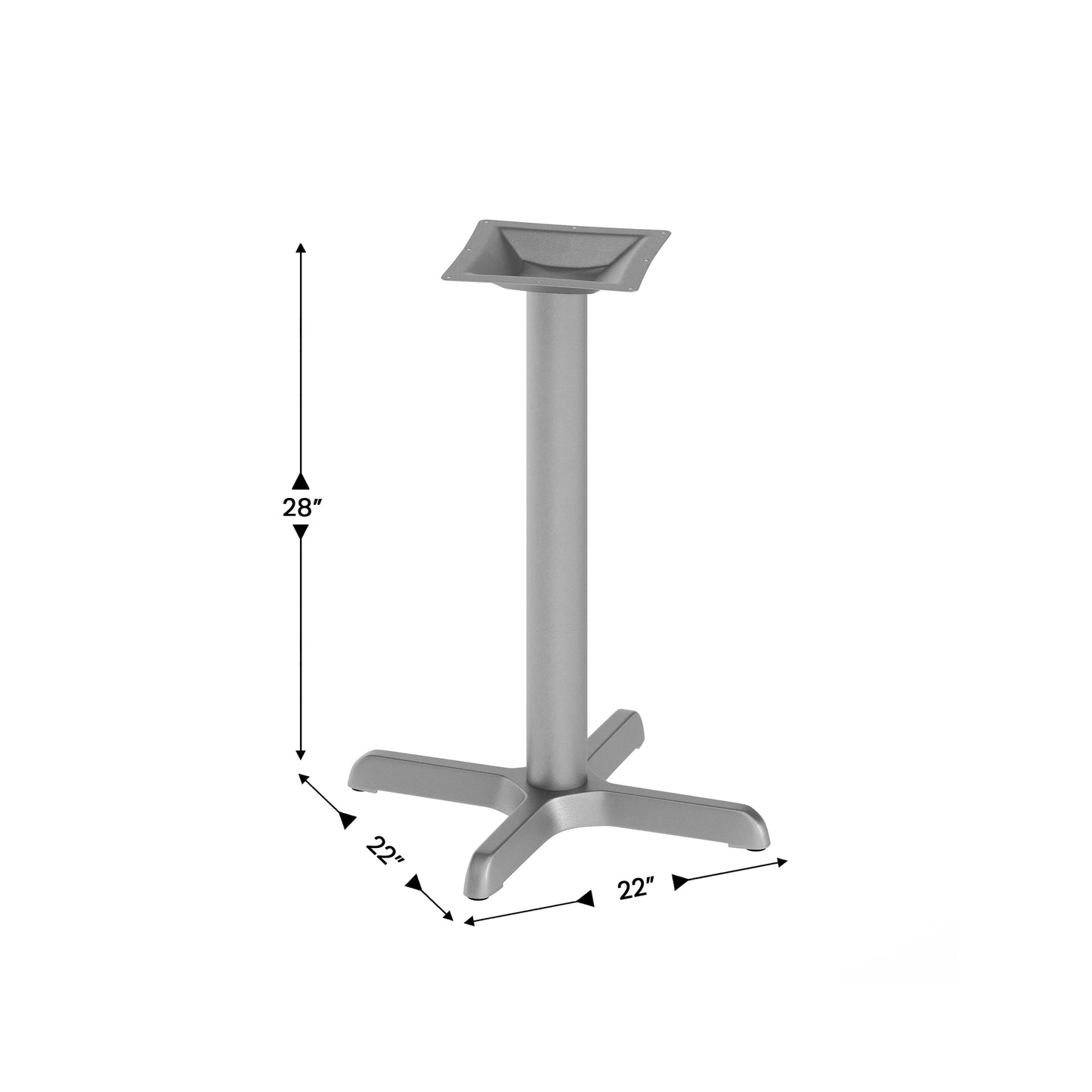 Beverly 22'' x 22'' Restaurant Indoor/Outdoor Table X-Base with 3'' Dia. Table Height Column, Silver Silver