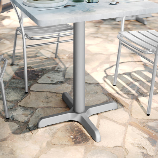 Beverly 22'' x 22'' Restaurant Indoor/Outdoor Table X-Base with 3'' Dia. Table Height Column, Silver Silver