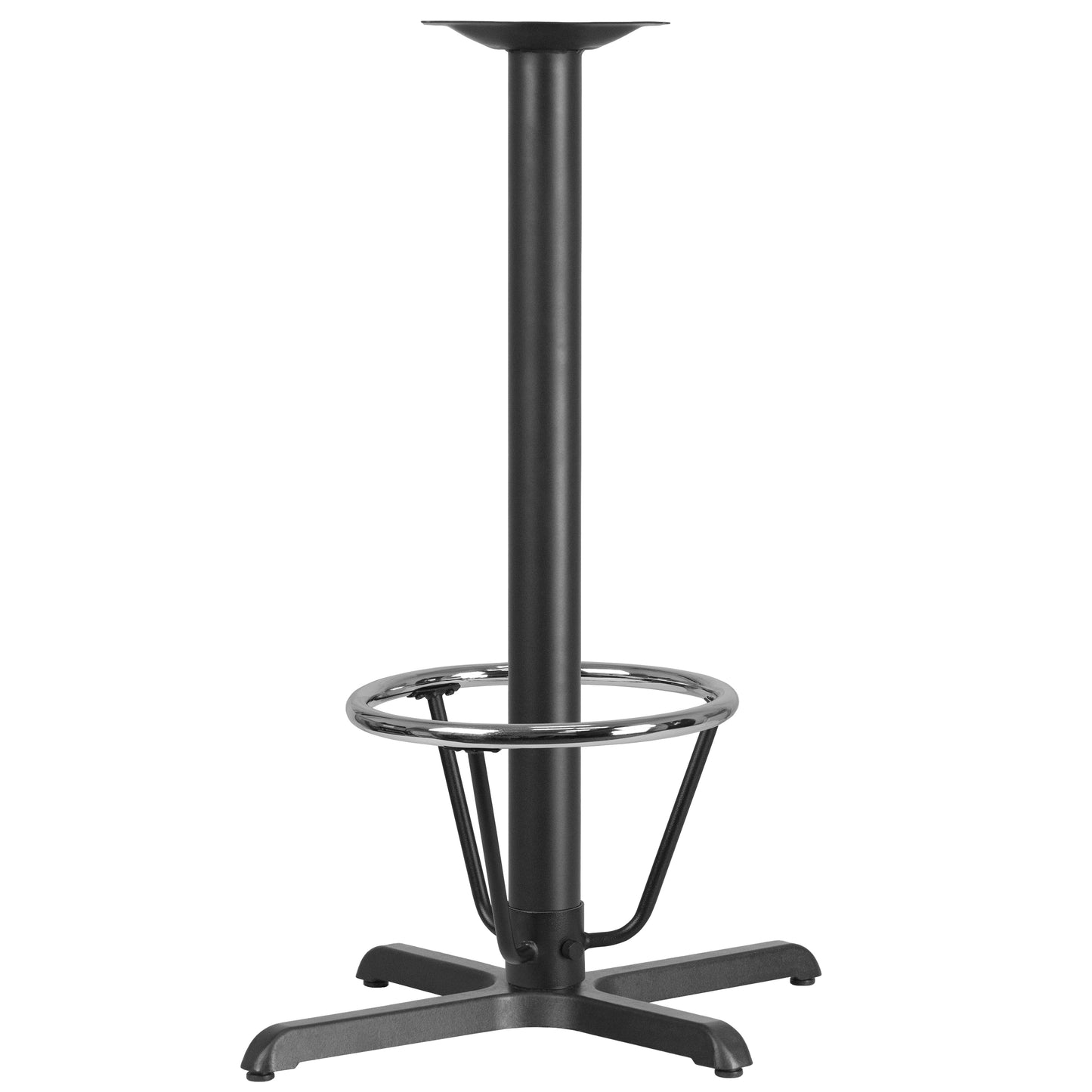 Beverly 23.5'' x 29.5'' Restaurant Table X-Base with 3'' Dia. Bar Height Column and Foot Ring Black