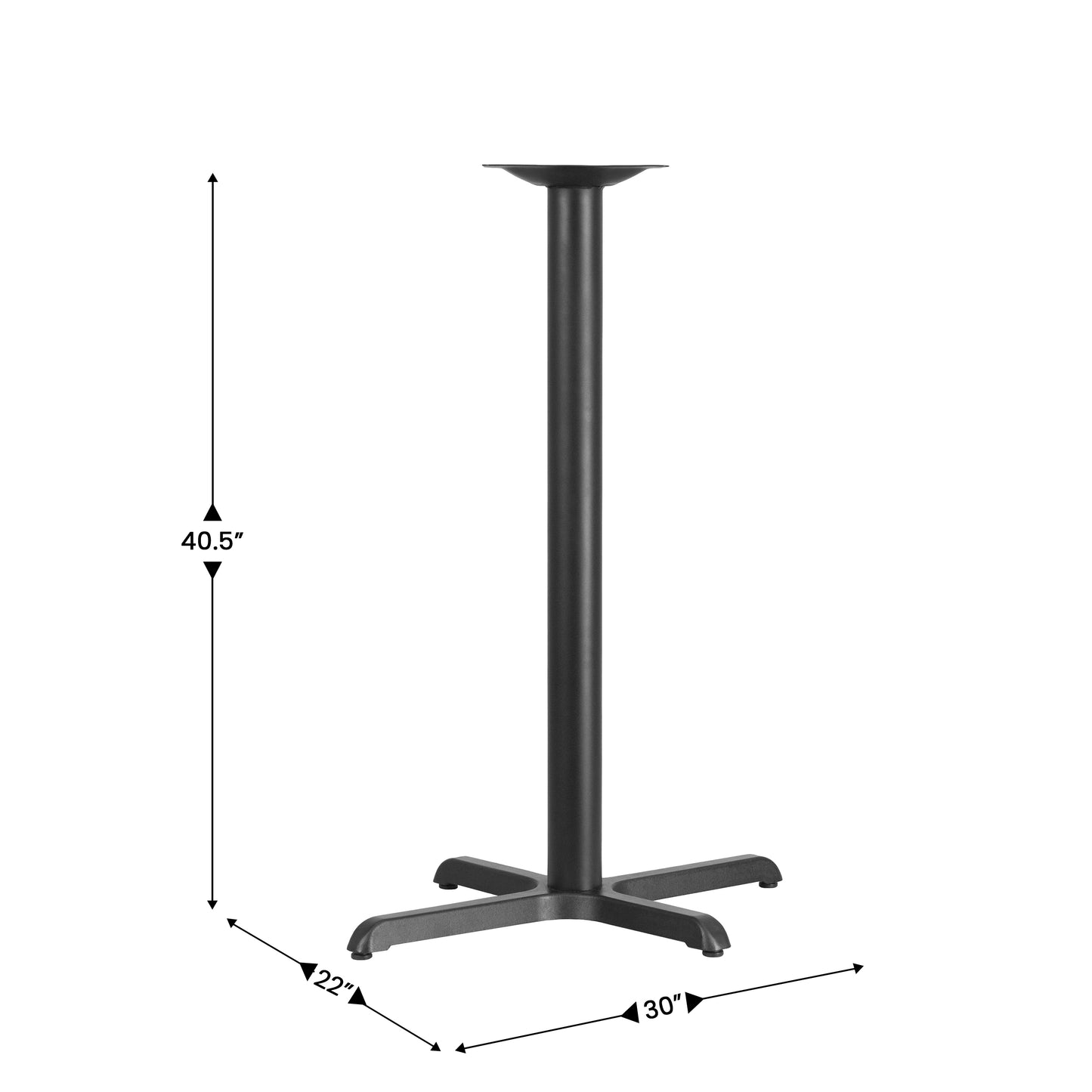 Beverly 23.5'' x 29.5'' Restaurant Table X-Base with 3'' Dia. Bar Height Column Black