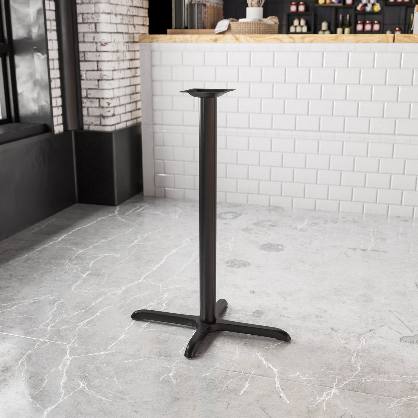 Beverly 23.5'' x 29.5'' Restaurant Table X-Base with 3'' Dia. Bar Height Column Black