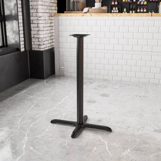 Beverly 23.5'' x 29.5'' Restaurant Table X-Base with 3'' Dia. Bar Height Column Black