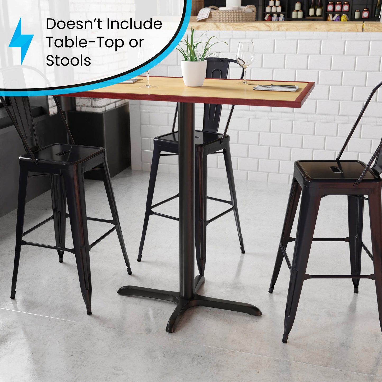 Beverly 23.5'' x 29.5'' Restaurant Table X-Base with 3'' Dia. Bar Height Column Black