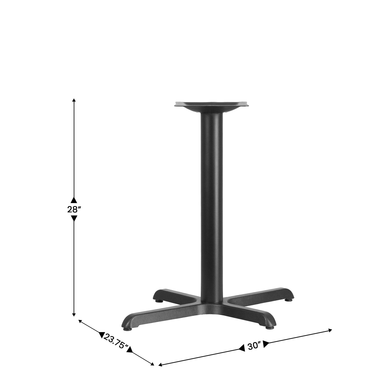 Beverly 23.75'' x 30'' Restaurant Table X-Base with 3'' Dia. Table Height Column Black