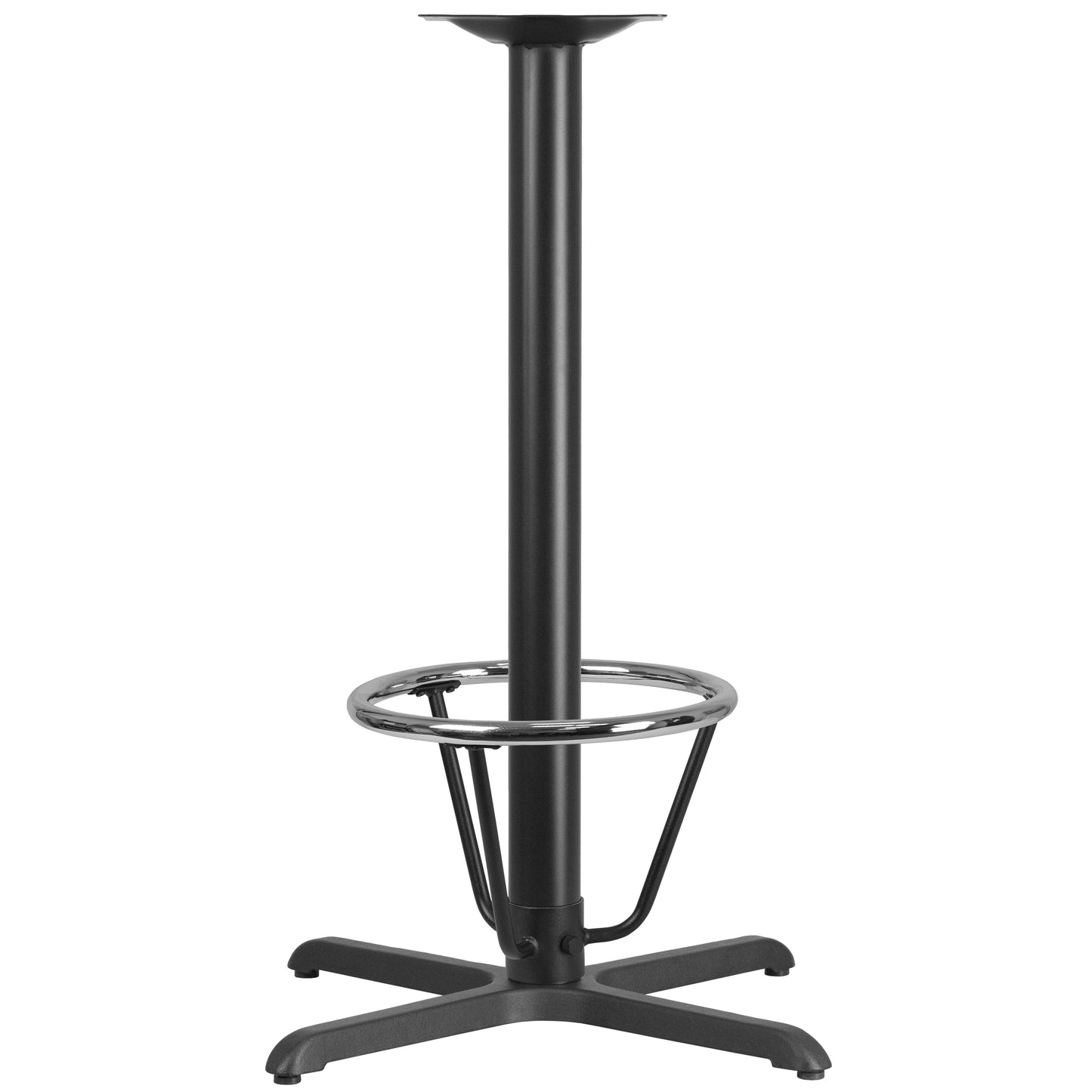 Beverly 30'' x 30'' Restaurant Table X-Base with 3'' Dia. Bar Height Column and Foot Ring Black