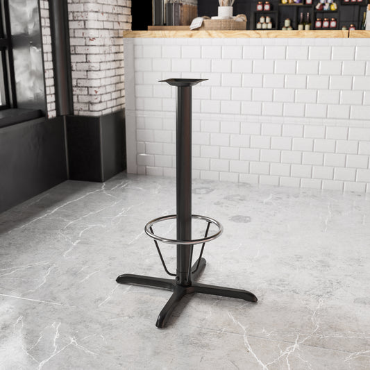 Beverly 30'' x 30'' Restaurant Table X-Base with 3'' Dia. Bar Height Column and Foot Ring Black