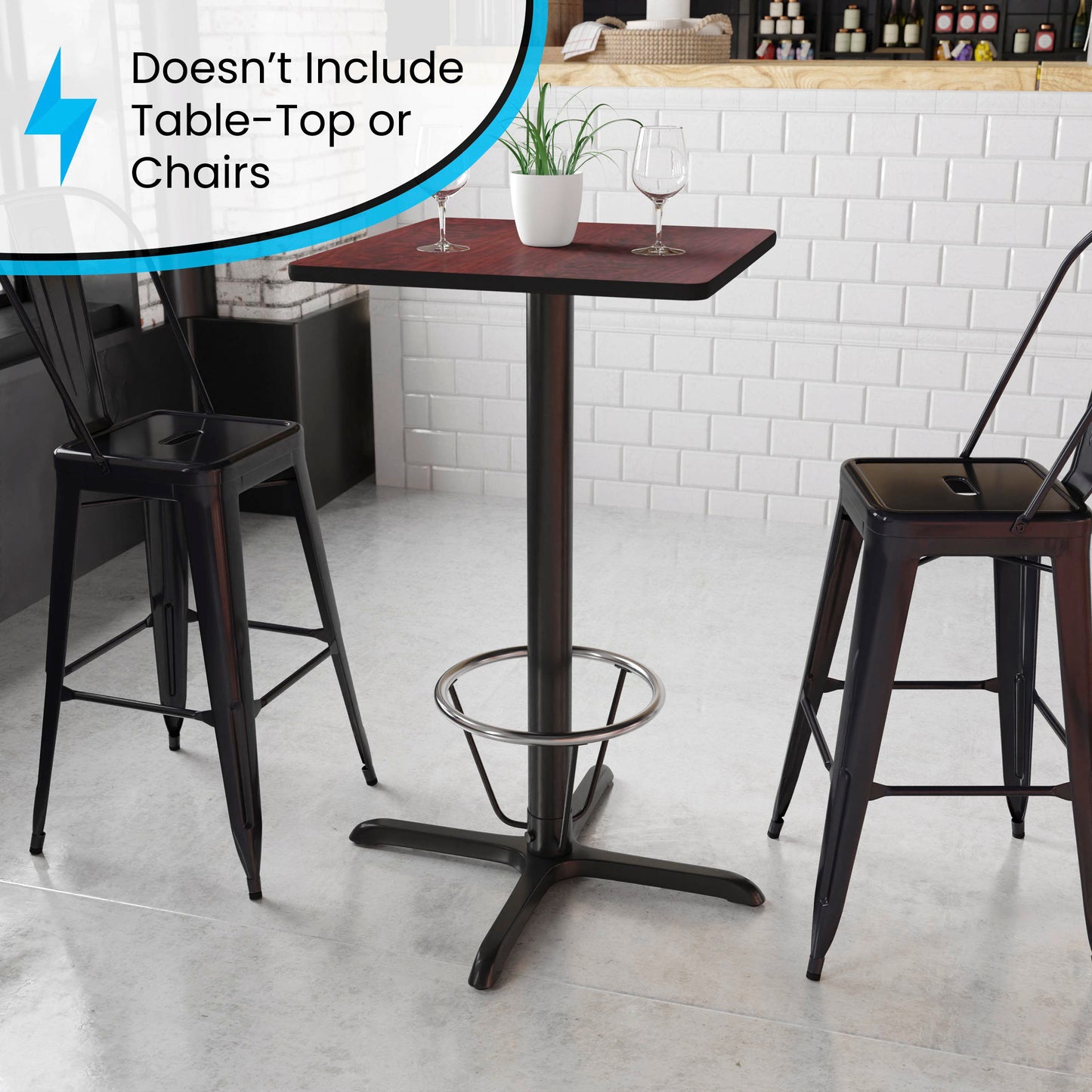 Beverly 30'' x 30'' Restaurant Table X-Base with 3'' Dia. Bar Height Column and Foot Ring Black