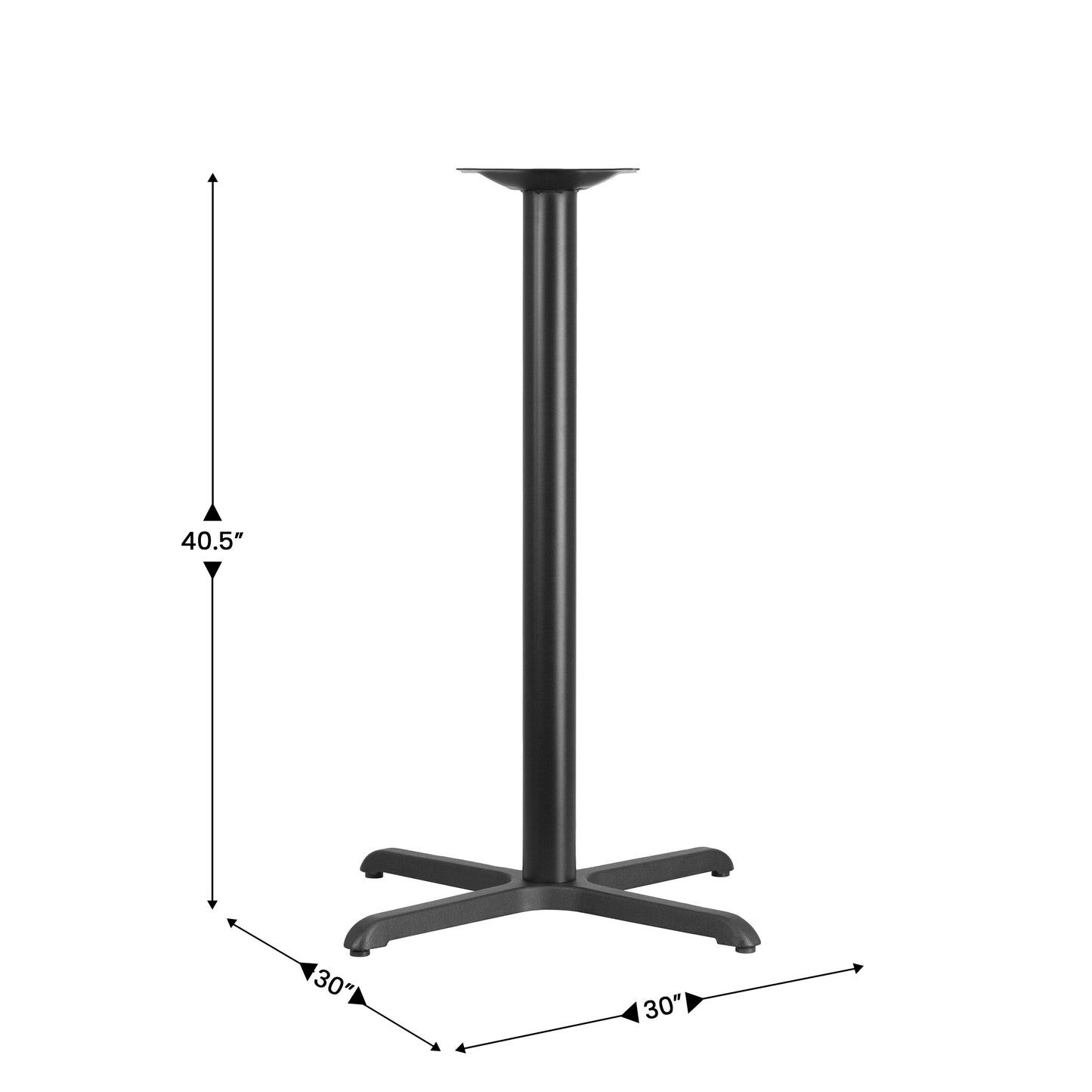 Beverly 30'' x 30'' Restaurant Table X-Base with 3'' Dia. Bar Height Column Black