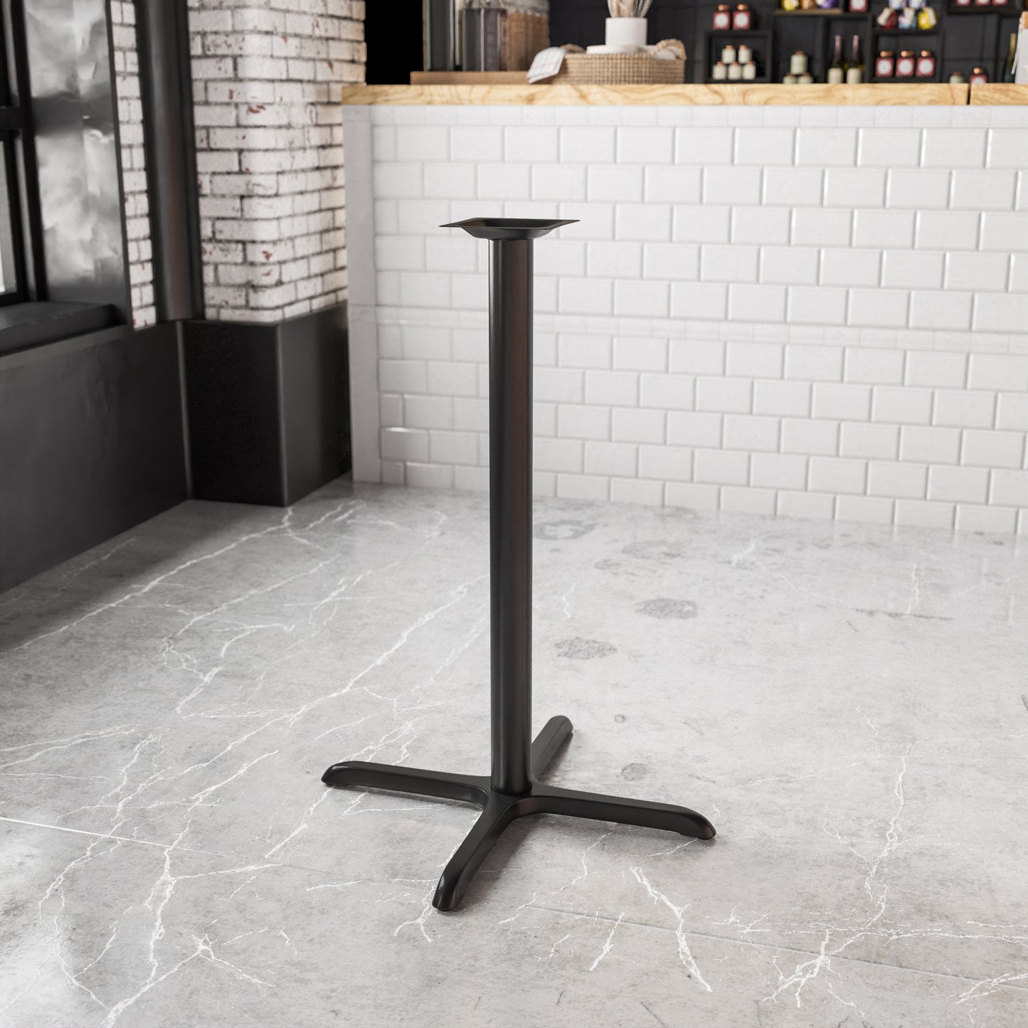 Beverly 30'' x 30'' Restaurant Table X-Base with 3'' Dia. Bar Height Column Black