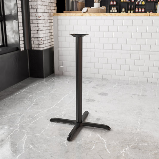 Beverly 30'' x 30'' Restaurant Table X-Base with 3'' Dia. Bar Height Column Black