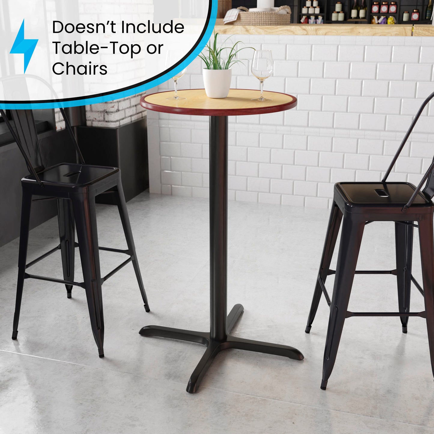 Beverly 30'' x 30'' Restaurant Table X-Base with 3'' Dia. Bar Height Column Black