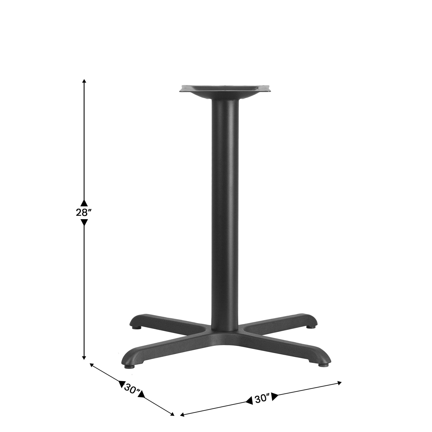 Beverly 30'' x 30'' Restaurant Table X-Base with 3'' Dia. Table Height Column Black