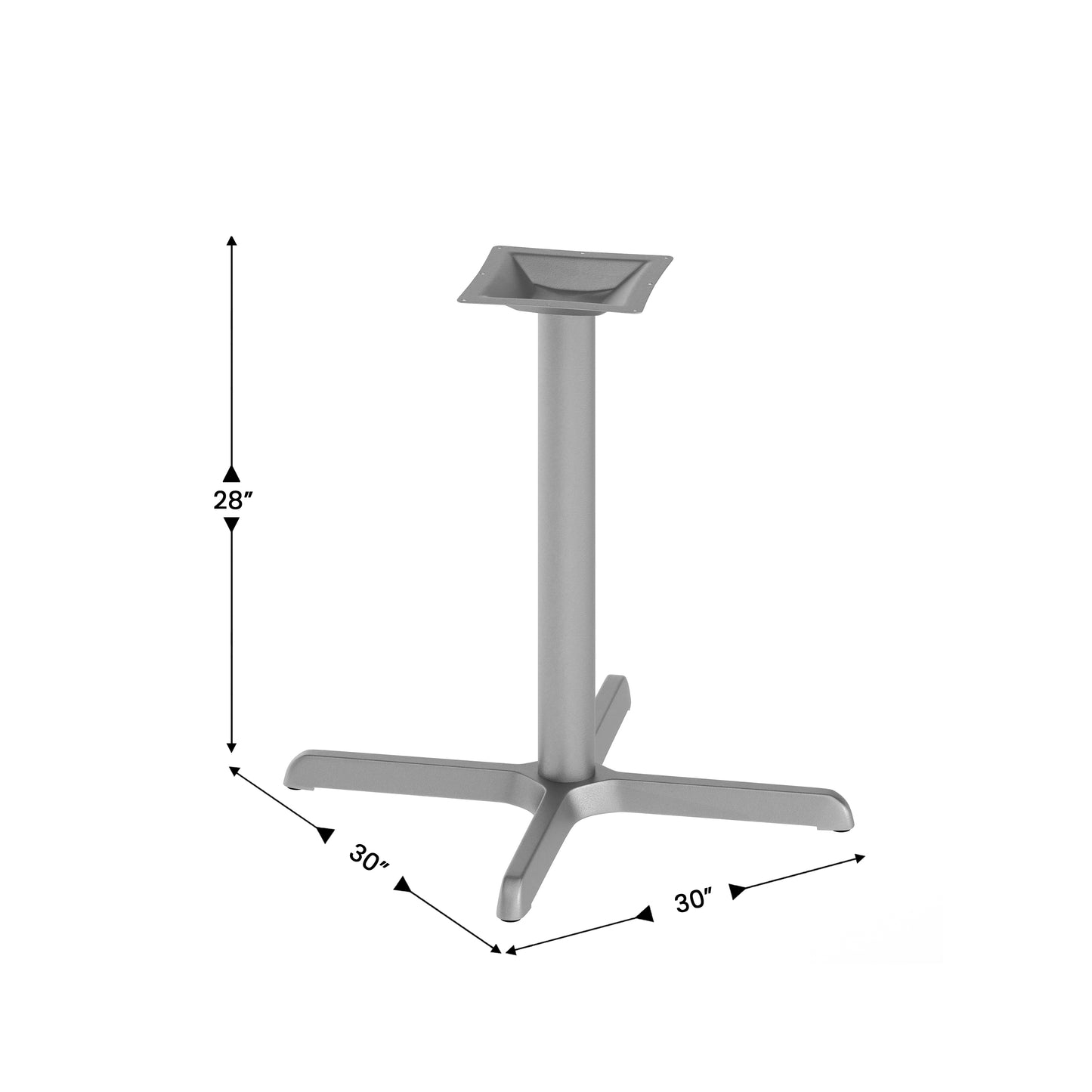 Beverly 30'' x 30'' Restaurant Indoor/Outdoor Table X-Base with 3'' Dia. Table Height Column, Silver Silver
