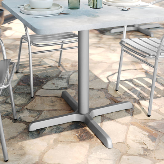 Beverly 30'' x 30'' Restaurant Indoor/Outdoor Table X-Base with 3'' Dia. Table Height Column, Silver Silver