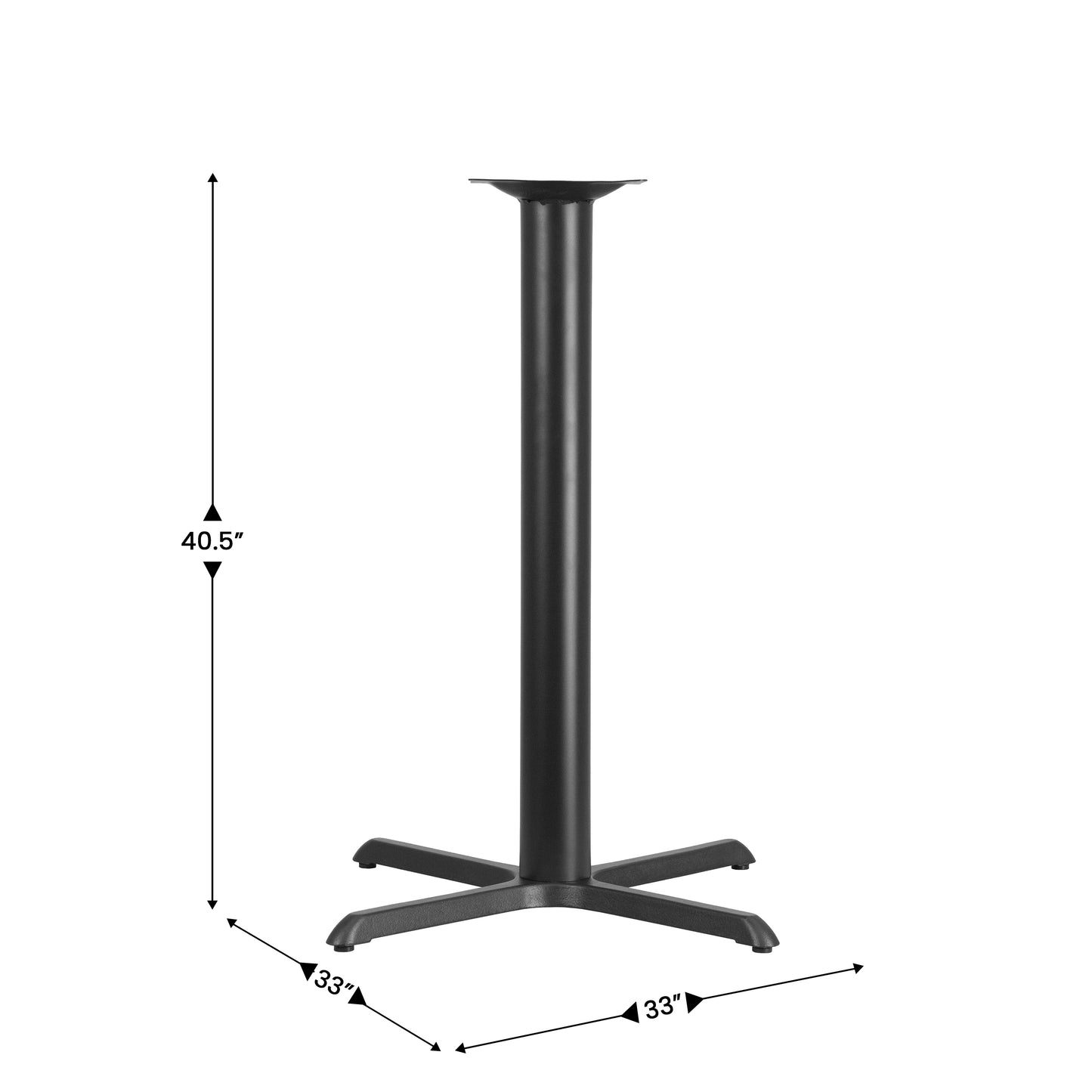 Beverly 33'' x 33'' Restaurant Table X-Base with 4'' Dia. Bar Height Column Black