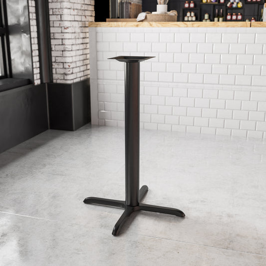 Beverly 33'' x 33'' Restaurant Table X-Base with 4'' Dia. Bar Height Column Black