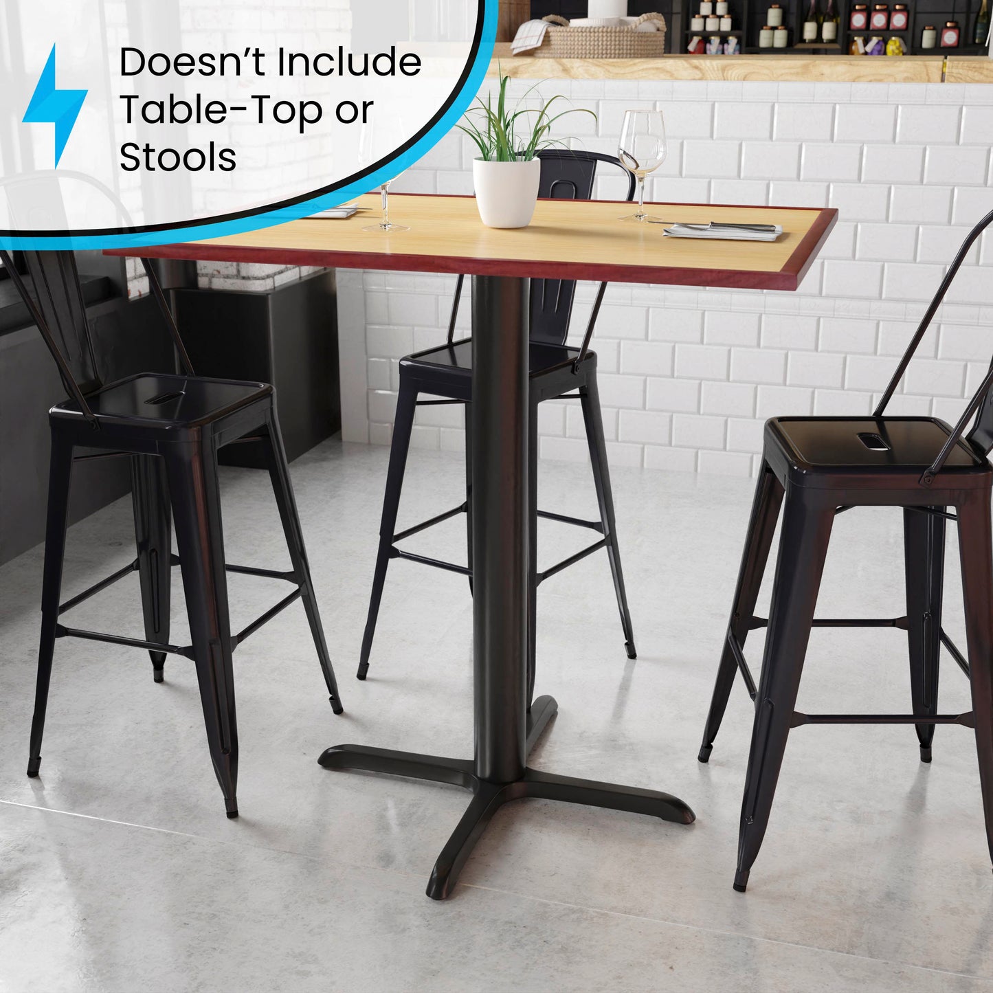 Beverly 33'' x 33'' Restaurant Table X-Base with 4'' Dia. Bar Height Column Black