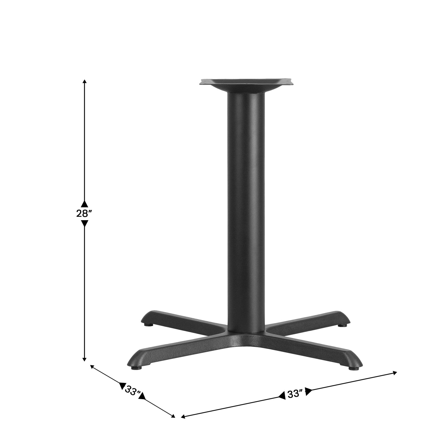 Beverly 33'' x 33'' Restaurant Table X-Base with 4'' Dia. Table Height Column Black