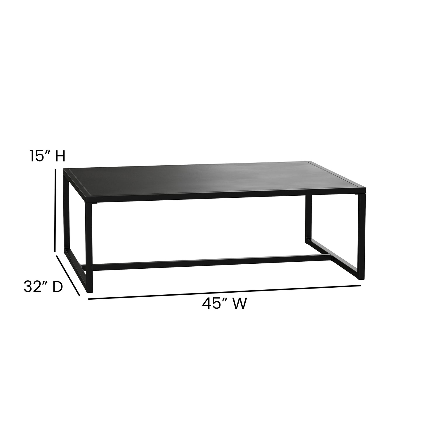 Brock Outdoor Patio Coffee Table Commercial Grade Black Coffee Table for Deck, Porch, or Poolside - Steel Square Leg Frame Black