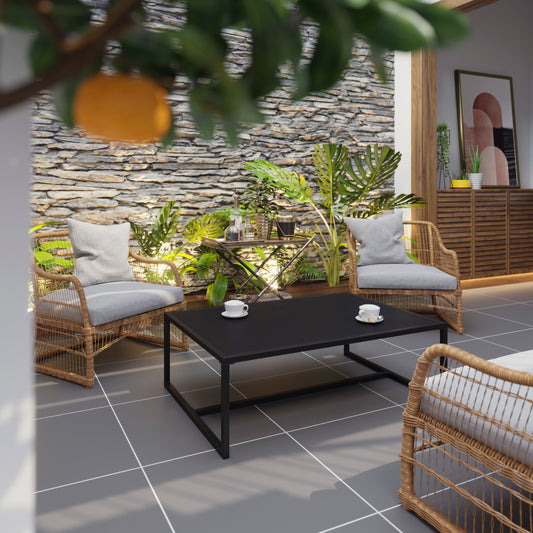 Brock Outdoor Patio Coffee Table Commercial Grade Black Coffee Table for Deck, Porch, or Poolside - Steel Square Leg Frame Black XU-T6R60USO-1T-BK-GG