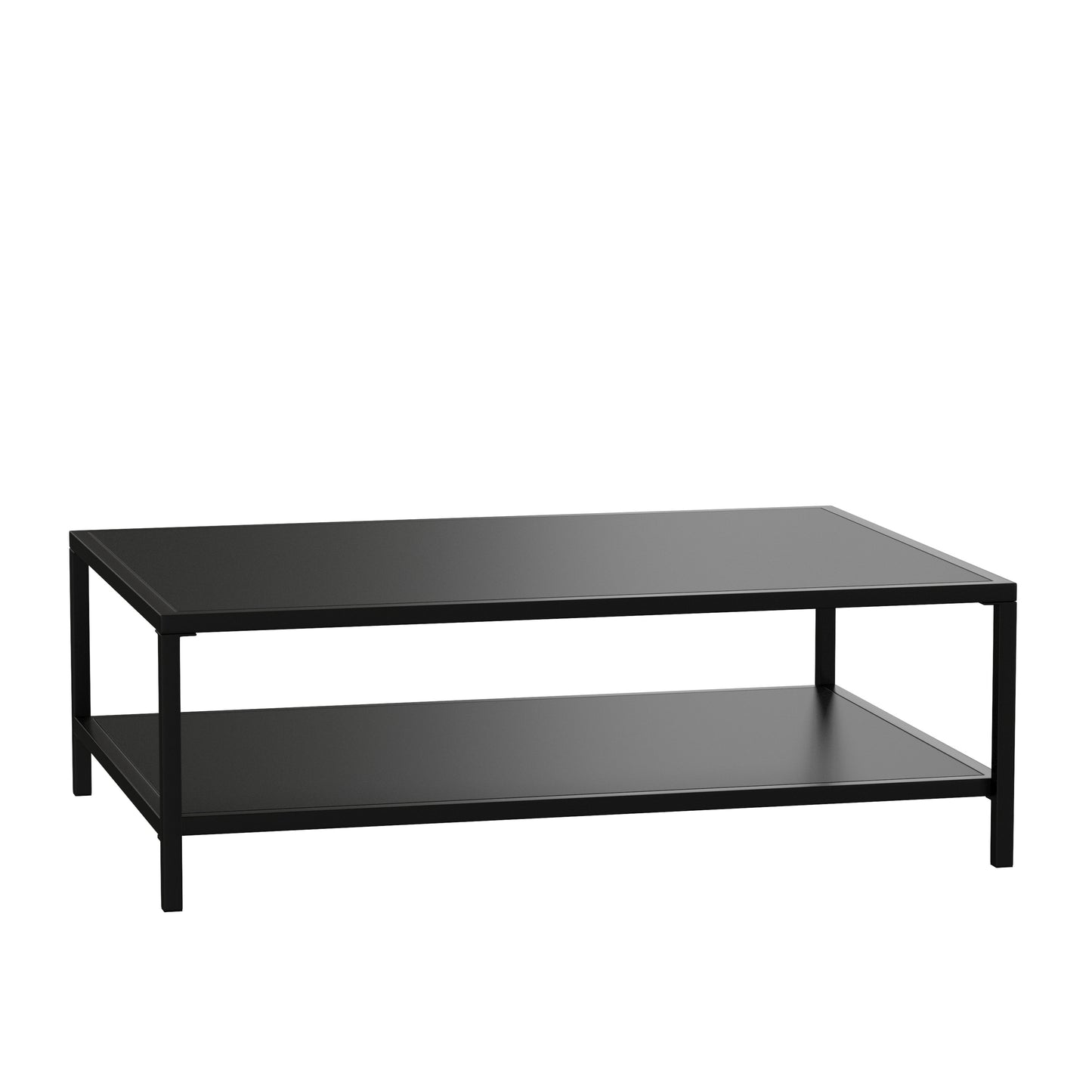 Brock Outdoor 2 Tier Patio Coffee Table Commercial Grade Black Coffee Table for Deck, Porch, or Poolside-Steel Square Leg Frame Black