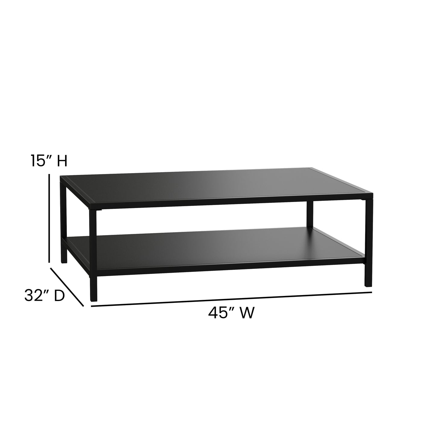 Brock Outdoor 2 Tier Patio Coffee Table Commercial Grade Black Coffee Table for Deck, Porch, or Poolside-Steel Square Leg Frame Black