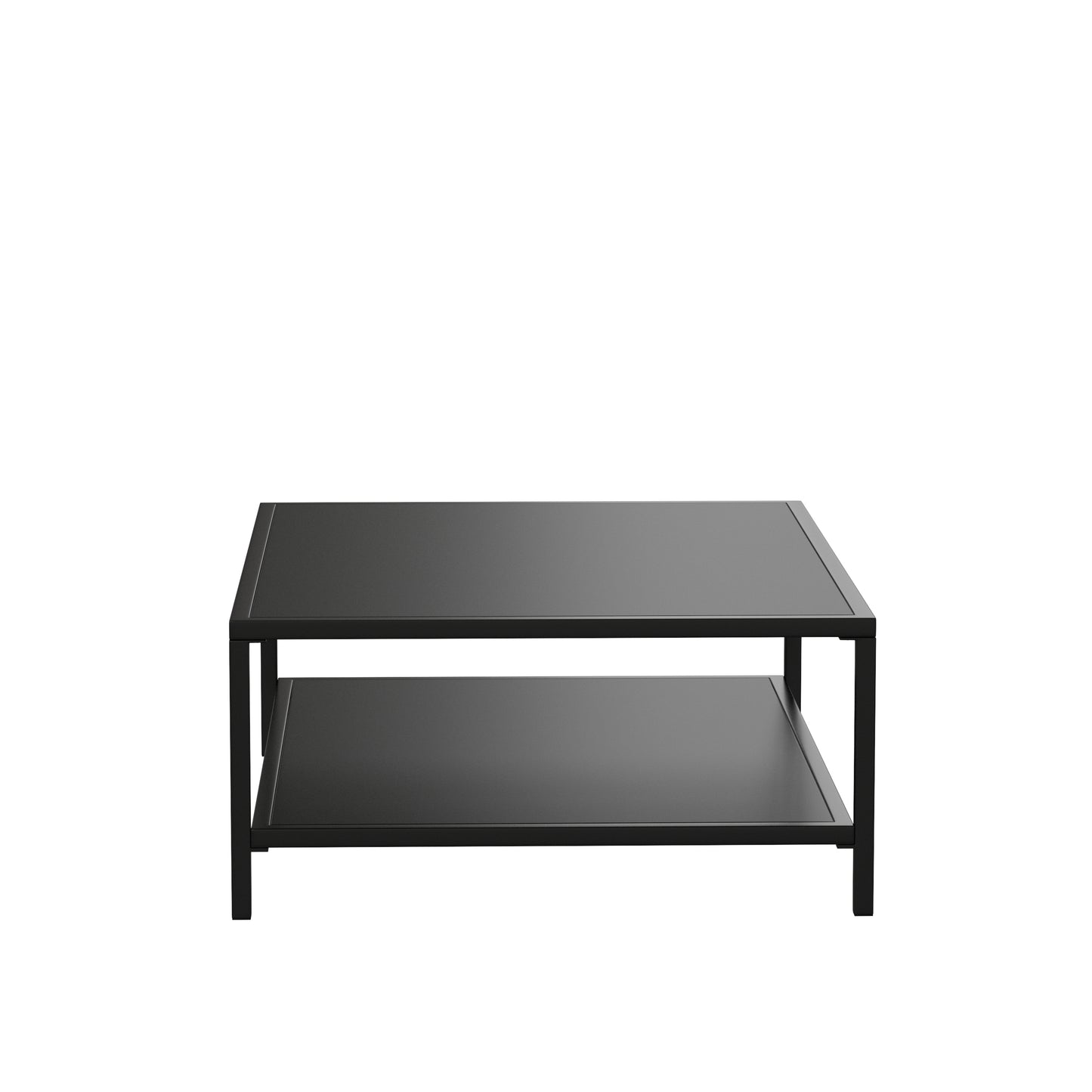 Brock Outdoor 2 Tier Patio Coffee Table Commercial Grade Black Coffee Table for Deck, Porch, or Poolside-Steel Square Leg Frame Black
