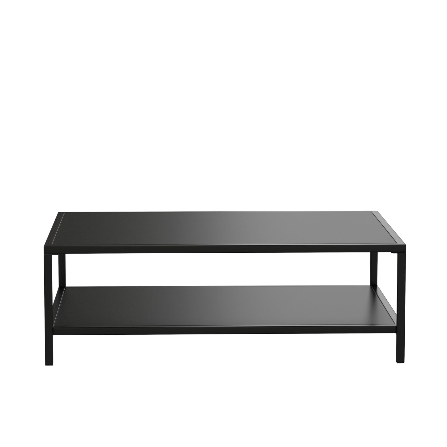 Brock Outdoor 2 Tier Patio Coffee Table Commercial Grade Black Coffee Table for Deck, Porch, or Poolside-Steel Square Leg Frame Black