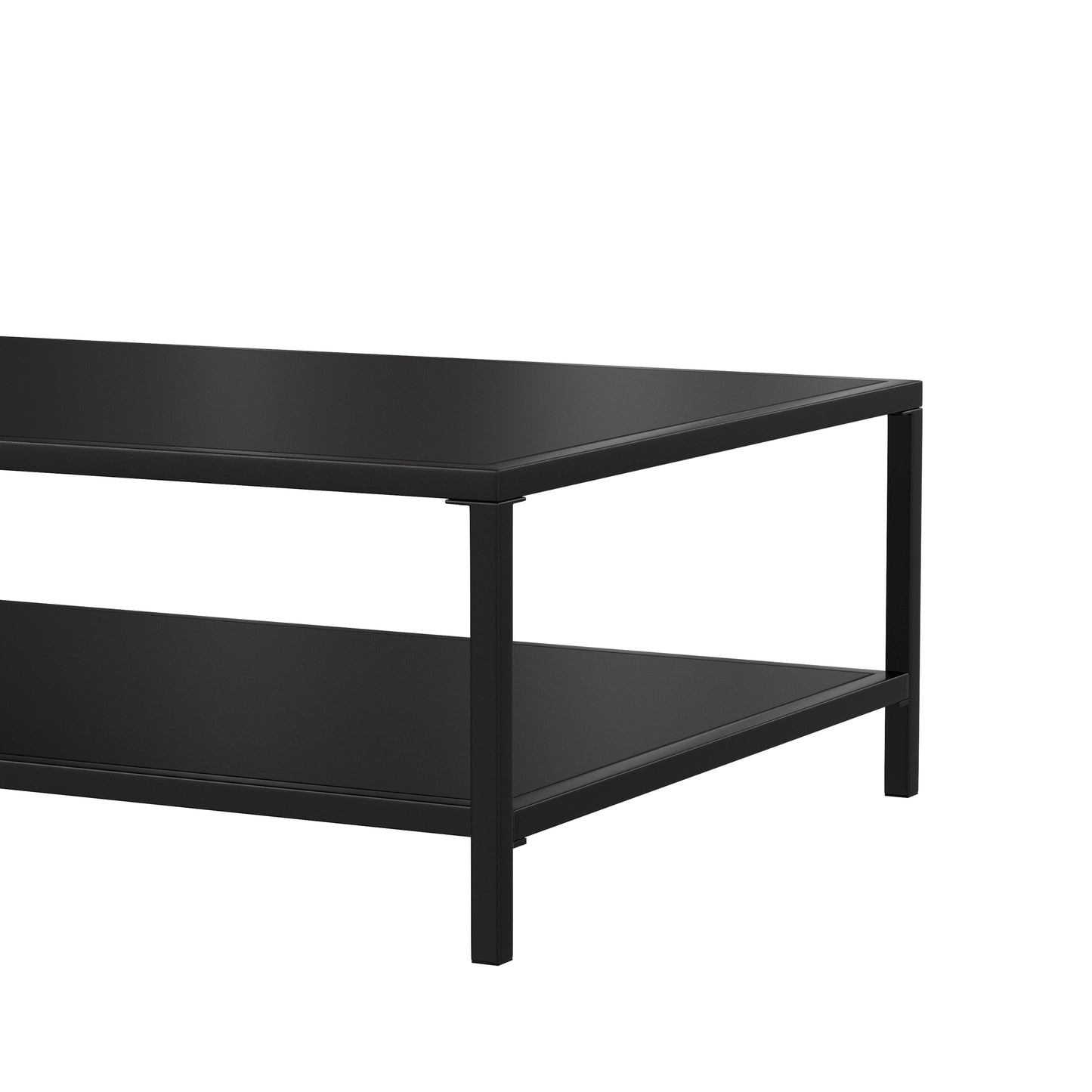 Brock Outdoor 2 Tier Patio Coffee Table Commercial Grade Black Coffee Table for Deck, Porch, or Poolside-Steel Square Leg Frame Black
