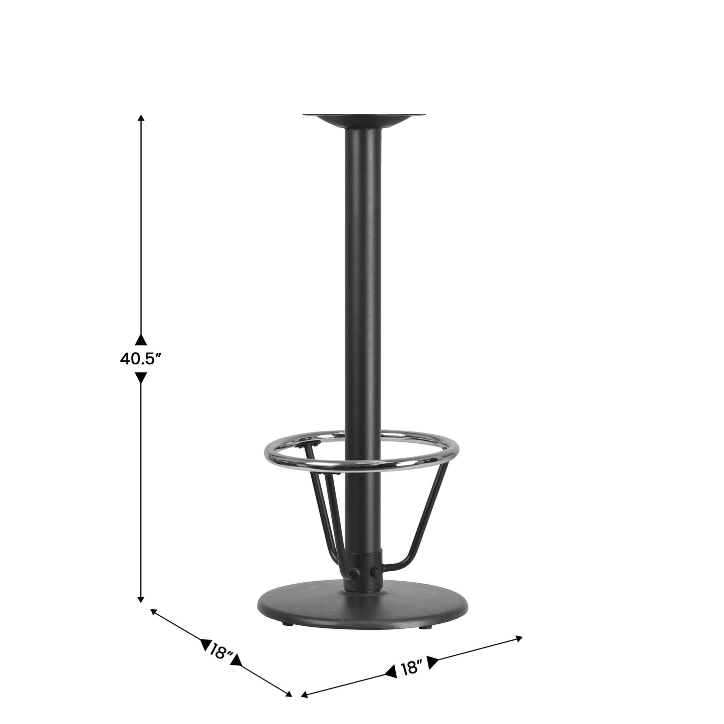 Beverly 18'' Round Restaurant Table Base with 3'' Dia. Bar Height Column and Foot Ring Black XU-TR18-BAR-3CFR-GG