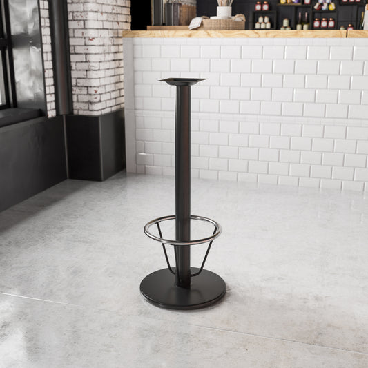 Beverly 18'' Round Restaurant Table Base with 3'' Dia. Bar Height Column and Foot Ring Black