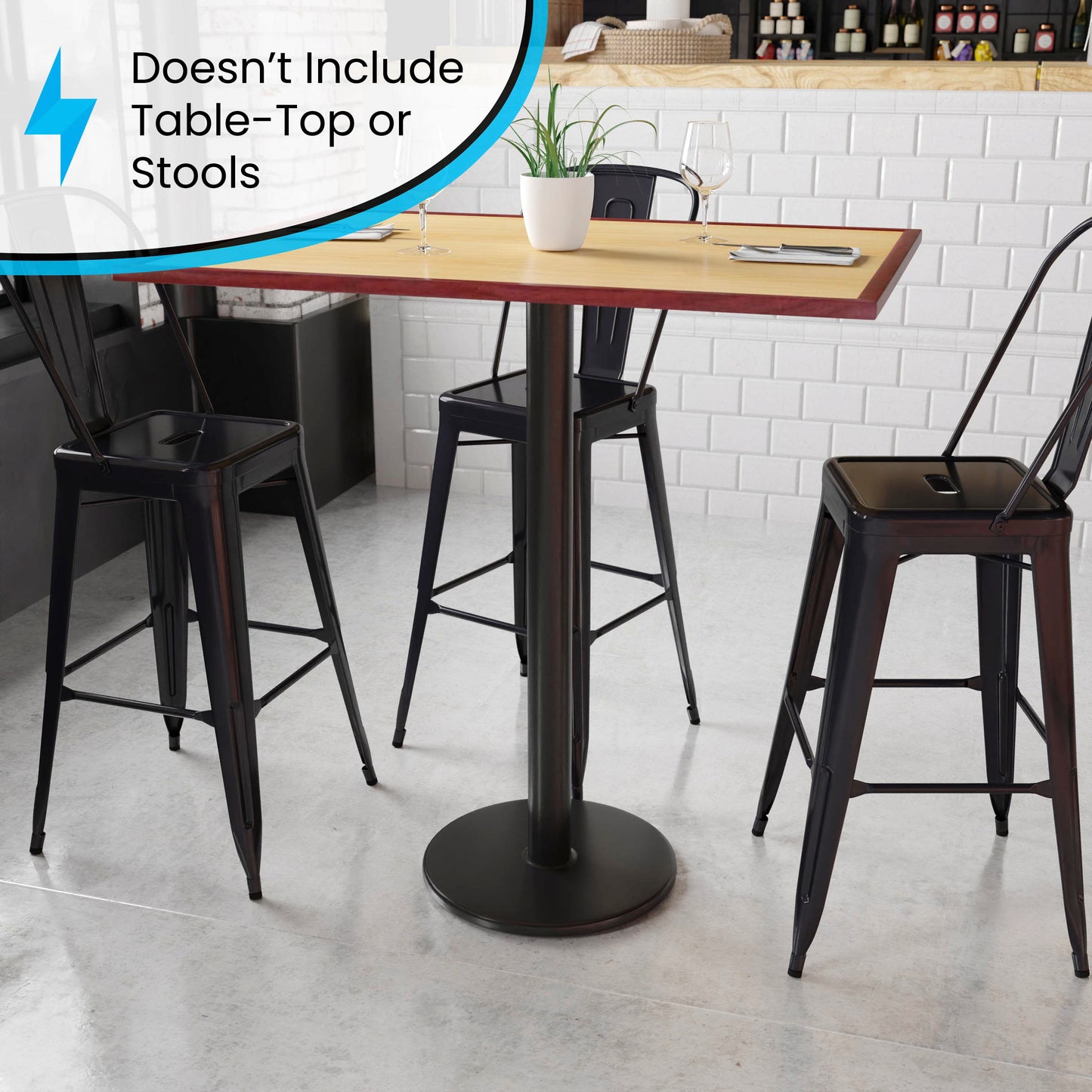 Beverly 18'' Round Restaurant Table Base with 3'' Dia. Bar Height Column Black