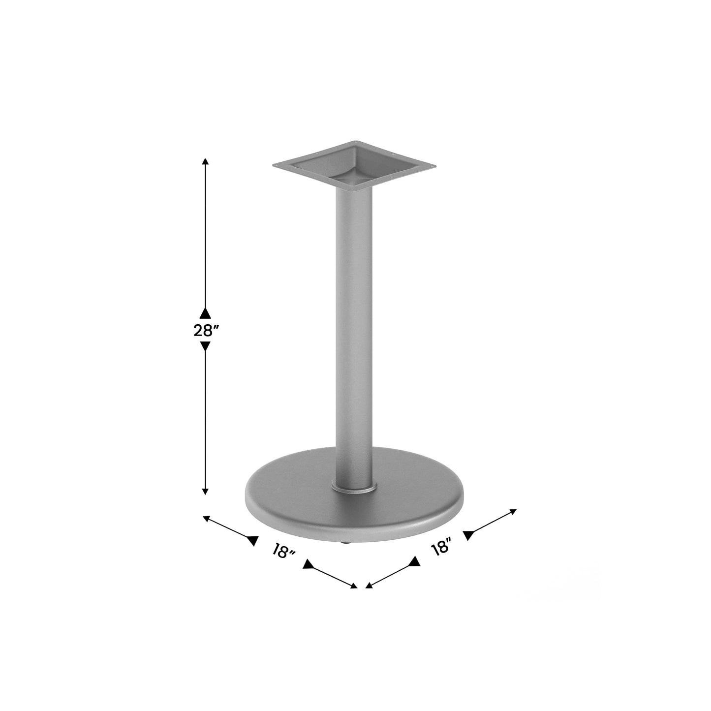 Beverly 18'' Round Restaurant Indoor/Outdoor Table Base with 3'' Dia. Table Height Column, Silver Silver