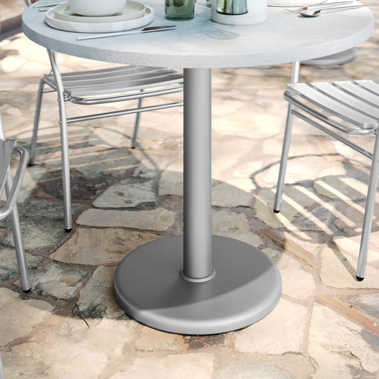 Beverly 18'' Round Restaurant Indoor/Outdoor Table Base with 3'' Dia. Table Height Column, Silver Silver