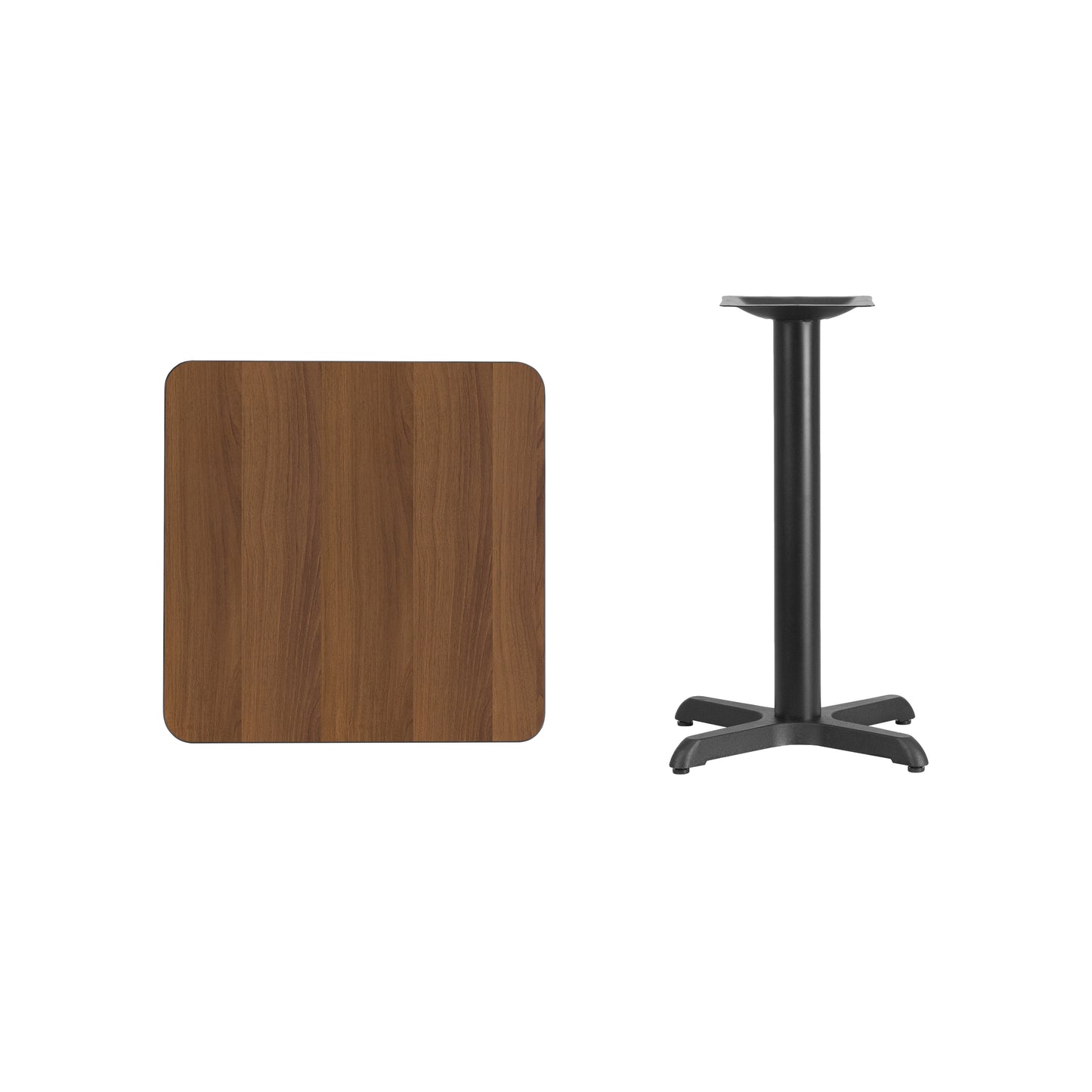 Graniss 24'' Square Walnut Laminate Table Top with 22'' x 22'' Table Height Base Walnut