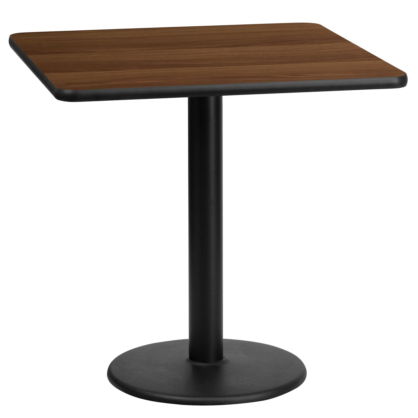 Graniss 24'' Square Walnut Laminate Table Top with 18'' Round Table Height Base Walnut