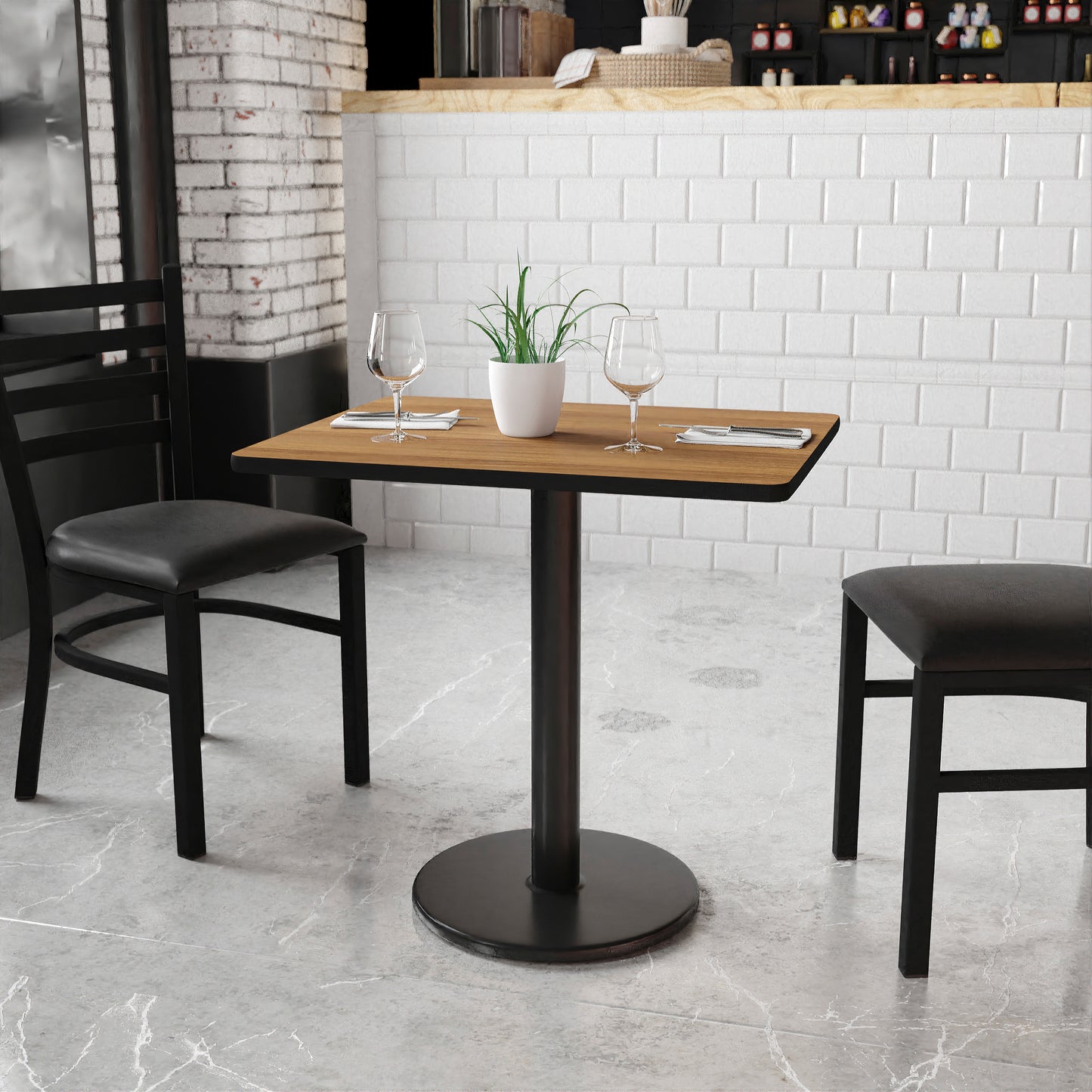Graniss 24'' x 30'' Rectangular Walnut Laminate Table Top with 18'' Round Table Height Base Walnut XU-WALTB-2430-TR18-GG