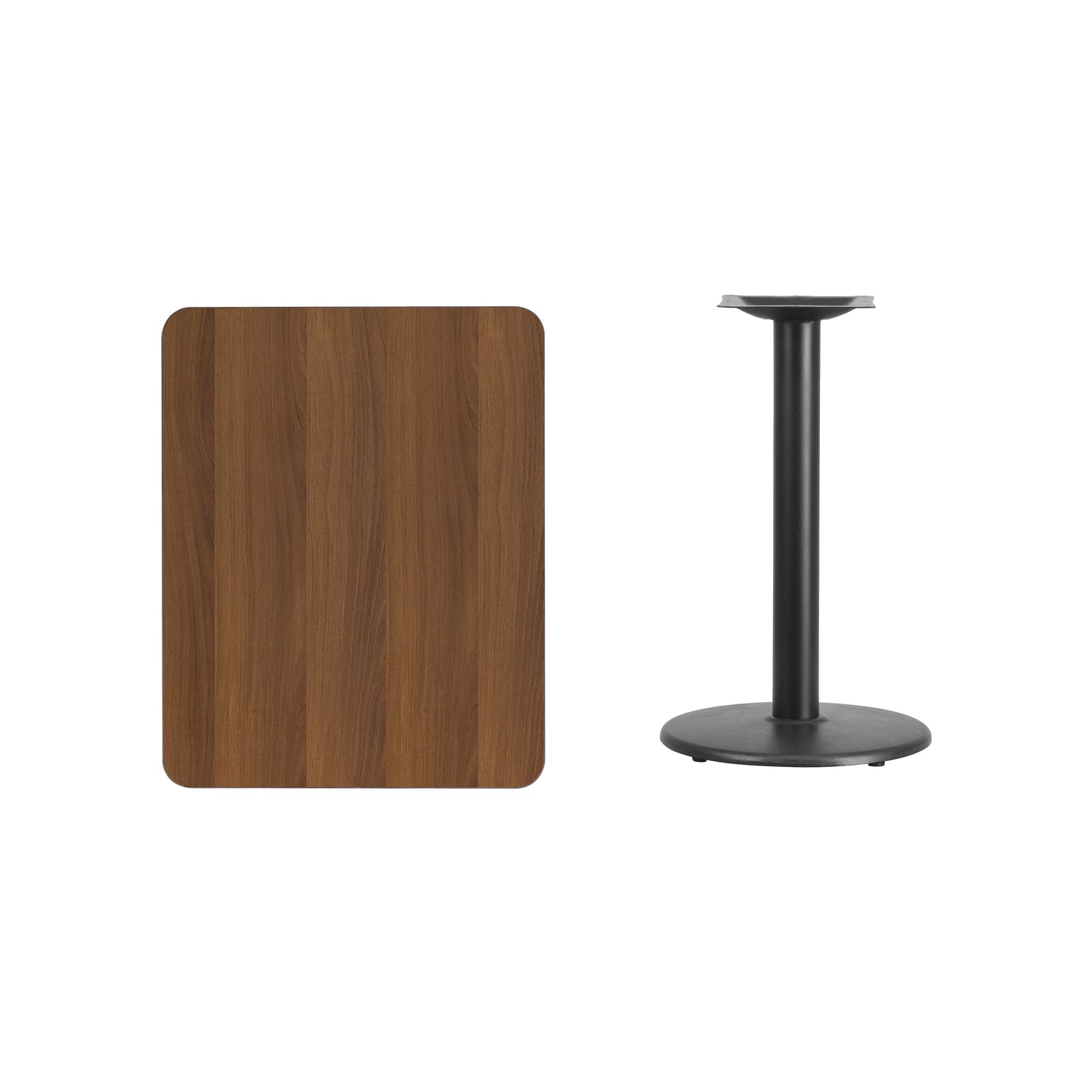 Graniss 24'' x 30'' Rectangular Walnut Laminate Table Top with 18'' Round Table Height Base Walnut XU-WALTB-2430-TR18-GG